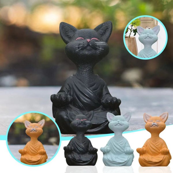 Veistos Ornamentti Jooga Meditaatio Pose Zen Cat Resin Art Patsaskoristelu (harmaa)