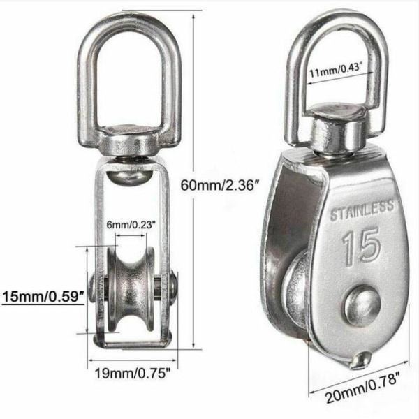 M15 304 ruostumattomasta teräksestä valmistettu yksittäinen hihnapyörä (12 kpl)