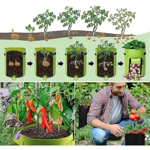 4-pack 7 gallon växtodlingspåsar för tomater Jordgubbsgrönsaker. Trädgårdspotatisodlingspåsar Plant
