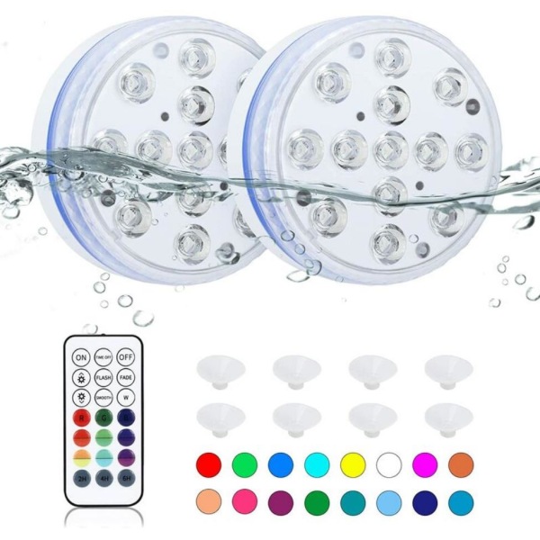 Lampe de plongée télécommandée à leds, lumière sous-marine, 7 couleurs, télécommande pour aquarium-13led,0.06w,8.5cm,2st