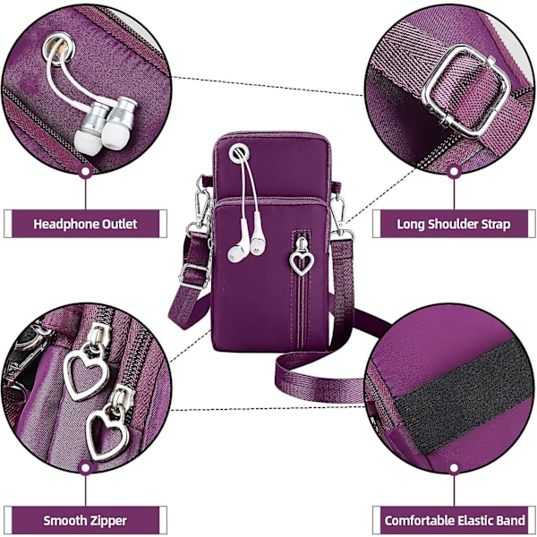 Mobilväskor för Kvinnor Crossbody, Nylon Crossbody Mobilväska Mobiltelefonfodral med Lång Rem, Dam Mobiltelefon Crossbody Väska Liten Axelväska med