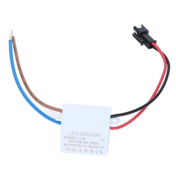 500mA 1X3W LED Driver Strømforsyning Driver Connector LED Lampe Transformer Indgang AC95‑265V Udgang 2‑4VDC