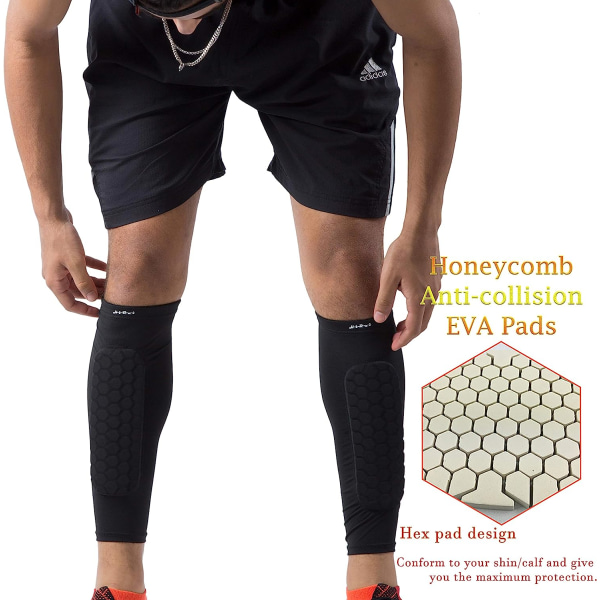 Fotbolls Leggings Strumpor - Shin Guards Calf Compression Sleeves med celldynor (1 par) Svart M