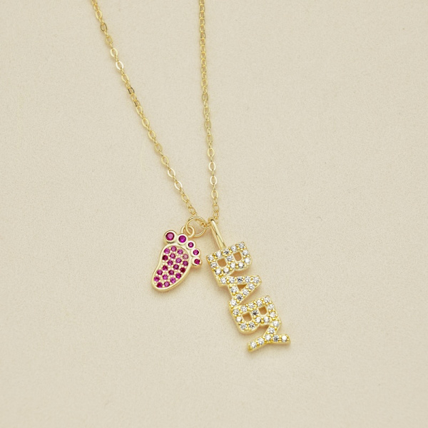 S925 sterling silver ros röd fot BABY baby semestermodell 5A zirkon 18K utsökt mode mångsidig halsband