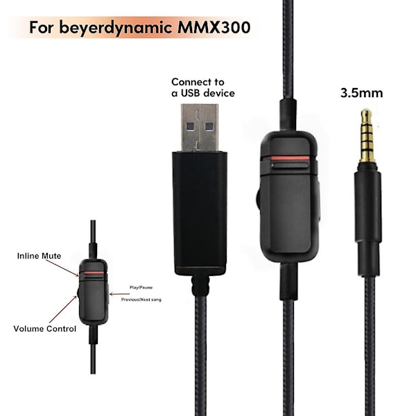 Nylonpunotut 3,5 mm kuulokkeiden kaapelivaihdot MMX300 -kuulokkeille