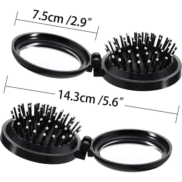 Hårbørste med speil, 2 stk sammenleggbare sammenleggbare hårbørster Reise Kompakt sammenleggbar hårbørste rund