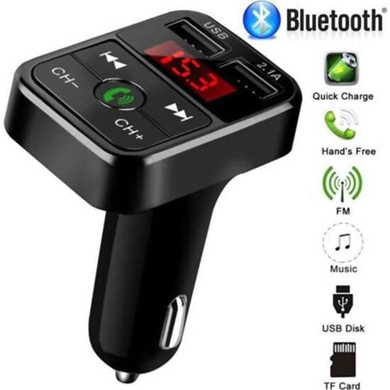 Bluetooth FM-sender - Radioadapter - USB-oplader - MP3-afspiller - Håndfri - Sort