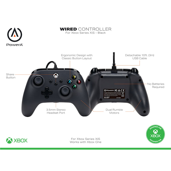 2025 Seneste Model Kablet Controller til Xbox Series X|S - Sort, Gamepad, Videospilcontroller Fungerer med Xbox One