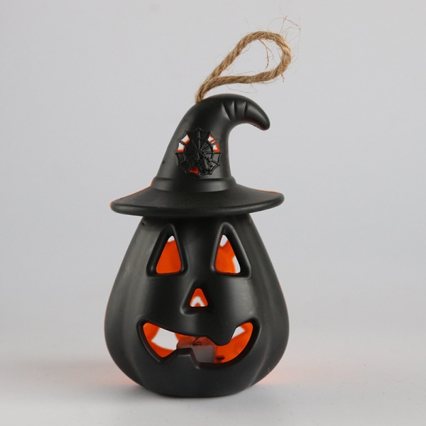Ett stykke Jack-o-lanterne Holiday Ornament Flameless Jack-o-lanterne Lysdekorasjon Hjem Vindusdørdekorasjon (svart)-8*12cm
