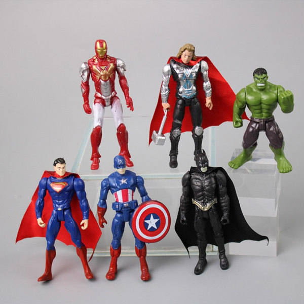 Superhjälte Pvc Leksaker Set De 6 st Batman Hulk Superman Thor Ironman Captain America