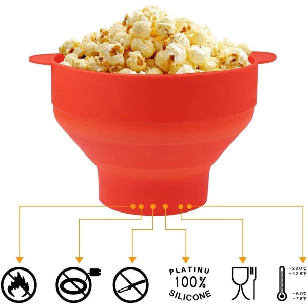 Popcorn Bowl silikoni kokoontaitettava-punainen