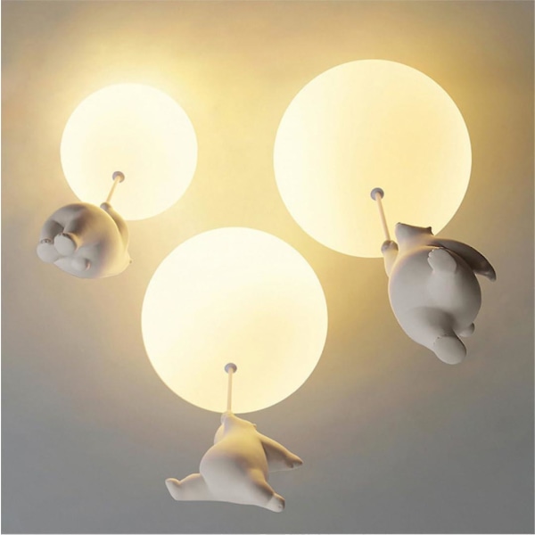 Børneloftslampe hvid akryl lampeskærm, kreativ isbjørn loftslampe moderne tegneserie dekoration lampearmatur indendørs belysning til dreng pige Bedro