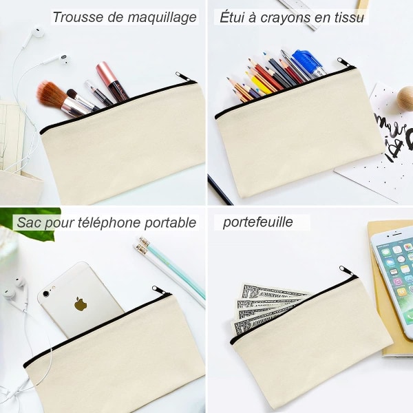 10 stk. Blank Canvas Canvas Organizer, kosmetikkveske for kvinner, senterveske, mappe (beige)