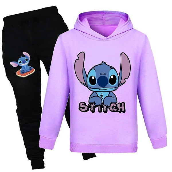 Stitch Printed träningsoverall Huvtröja+byxor Set Sportdräkter Outfits 7-14 år Barn Tonåringar Black 13-14 Years