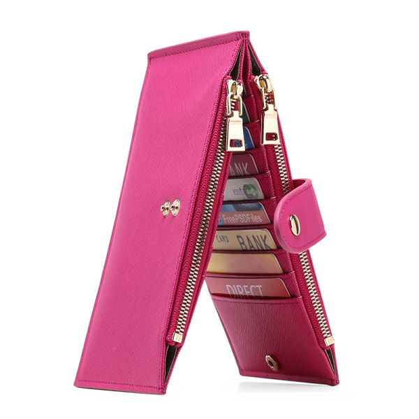Dame-lommebok RFID-blokkerende bi-fold multi-kort lommebok med glidelåslomme (rosarød)