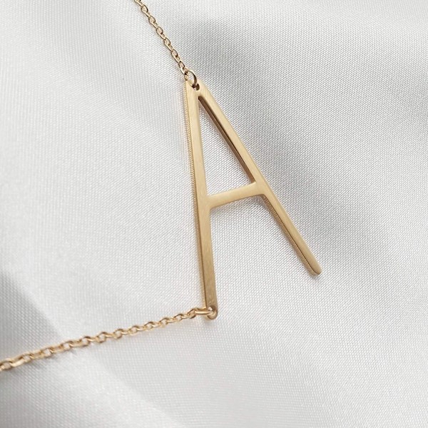 Initial Halskæde - 18k Forgyldt Rustfrit Stål Stor Bogstav Vedhæng Halskæde, Script Navn Monogram Halskæder Til Kvinder