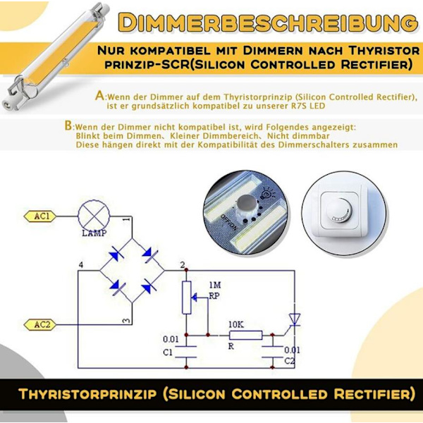 R7S LED-lampe COB-glasversion dobbeltsidet krydslampe - 118mm, 1 stk.