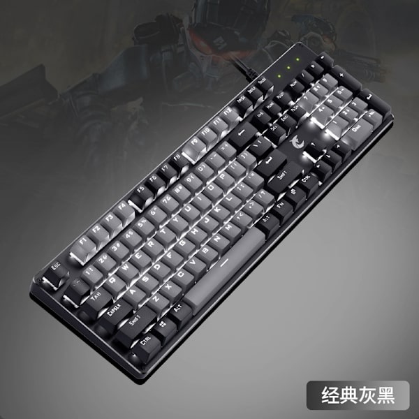 USB-kablet tastatur - mekanisk gamingtastatur (grå sort)