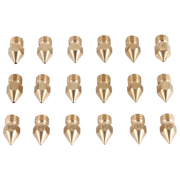 18 st 3D-skrivarmunstycken M6 Extruder Mässingsmunstycke Skrivhuvud (2x0.2mm+2x0.3mm+6x0.4mm+2x0.5mm+2x0.6