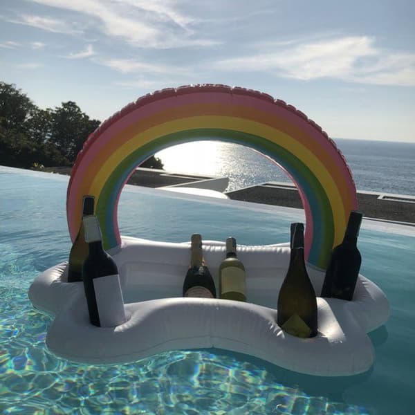 Oppustelig regnbue til pool, flydende kopholder til drinks, ideel til sommeren