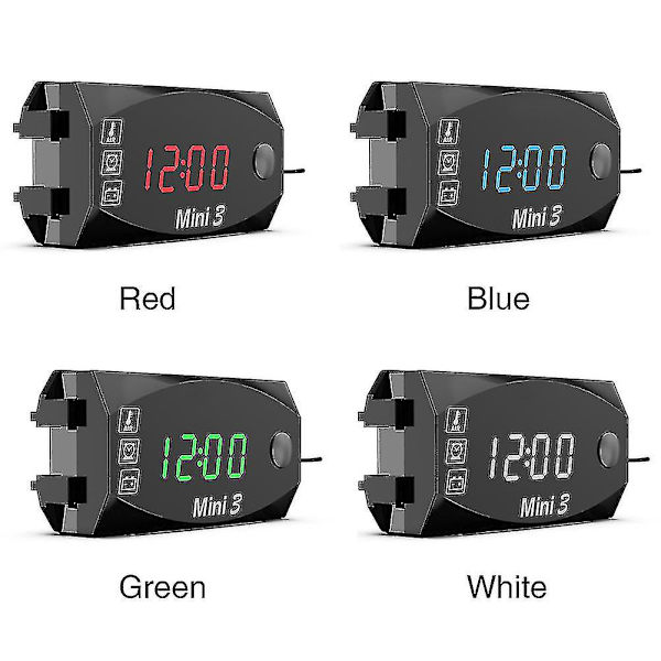 3 i 1 motorcykel voltmeter skrue ur termometer LED-display mini vandtæt