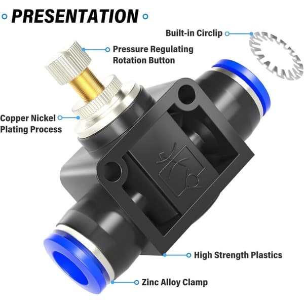 stykker 8 mm udvendig diameter luftstrømsreguleringsventil med push-to-connect fitting. Lige hastighedsregulator (SA8)