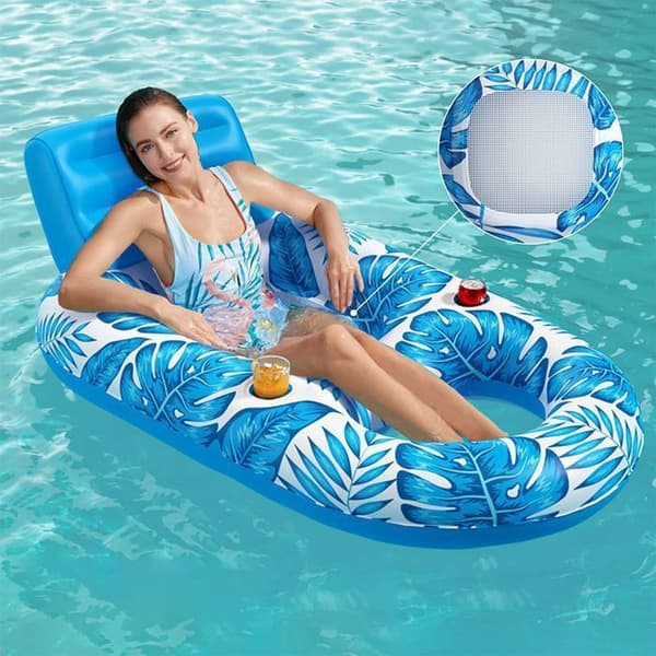 Oppustelig Poolflyder med Kopholder Svømmesæde Float Swimtrainer Flydere Blå