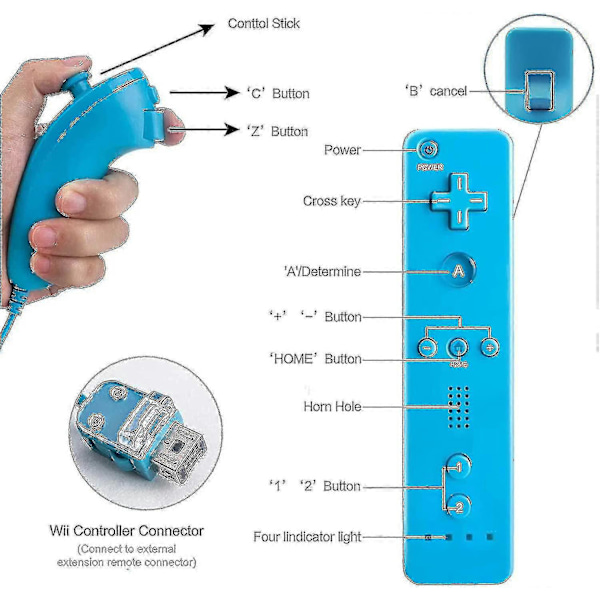 Blå Wii Remote Controller til Wii og Wii U Konsol