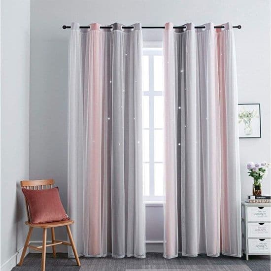 Flickrumsridåer - Grå Rosa - Rektangulär - Mörkläggande - 135 x 240 cm