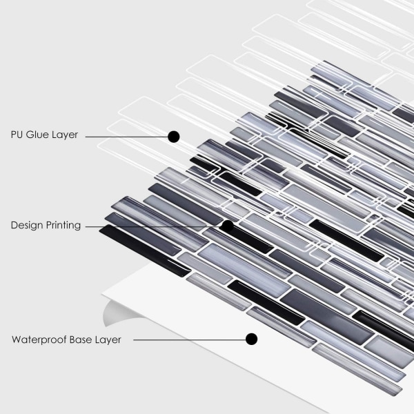 6st självhäftande kakelklistermärken 3D dekorativa väggdekaler för kök och badrum (6st Mt1005)