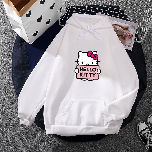 Tegnefilm Sanrio Hello-kitty Sød Kvinder Hættetrøje Koreanske Piger Mode Sweatshirt Forår og efterår Modeltøj Casual Langærmet White XXL