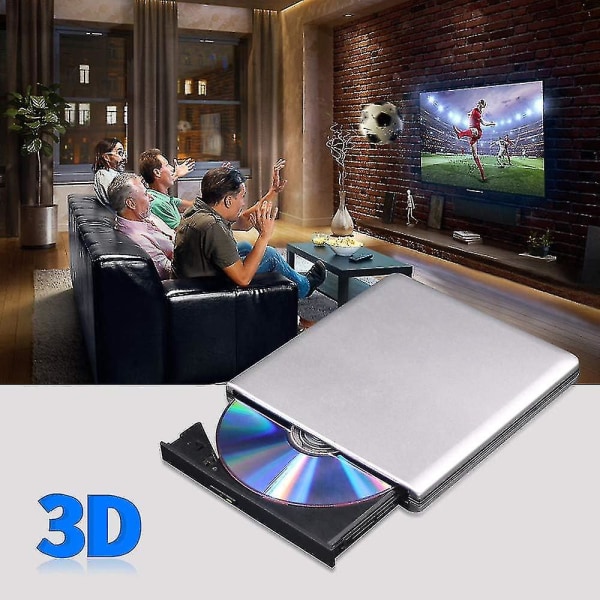 Extern Blu Ray Dvd Drive 3d, USB 3.0 och Type-c Bluray Cd Dvd Reader Slim Optisk Bärbar Blu-ray Drive för Macbook OS Windows Xp/7/8/10, Bärbar dator