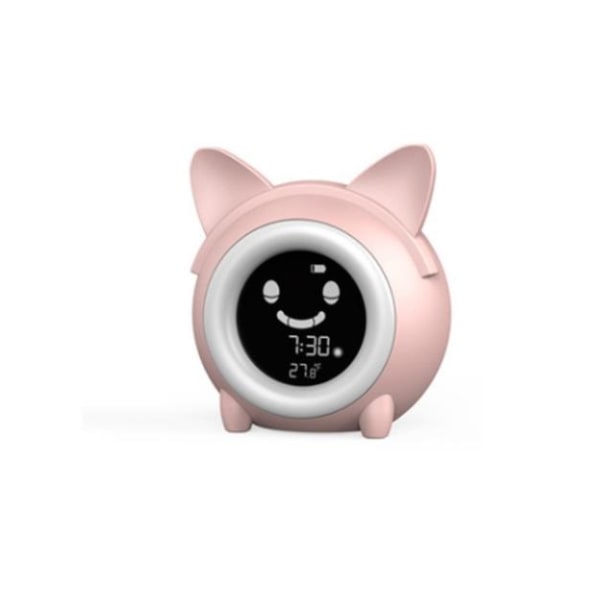 Tecknad kattväckarklocka med nattljus USB-rosa