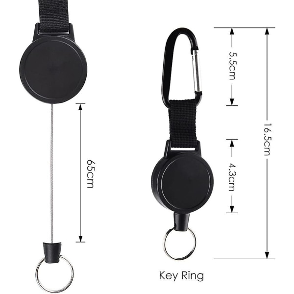 3-delers ID-merke Jojo Kraftig uttrekkbar nøkkelring uttrekkbar nøkkelrullnøkkel Jojo nøkkelring med 65 cm/25 tommer ståltråd, svart