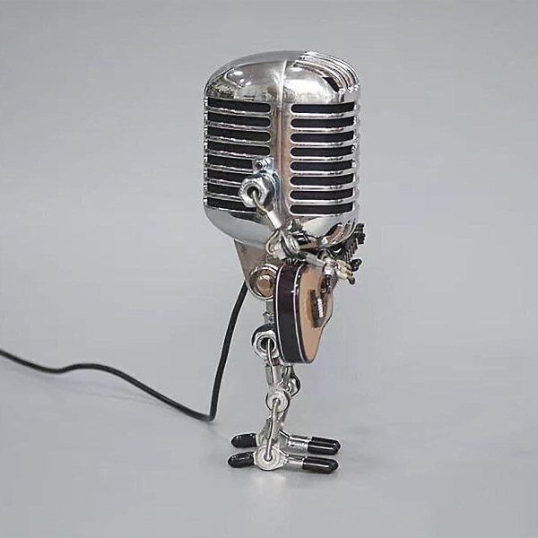 Kitararobottilamppu himmentimellä, viileä söpö retrometallinen minikokoinen yövalopöytälamppu, säädettävä kirkkaus (mikrofonin robottilamppu)