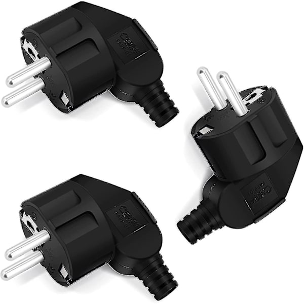 Schuko-kulmapistoke 3 kpl, maadoituspistokkeessa on taittumisenestoholkki, pistoke 250 V (16 A), virta