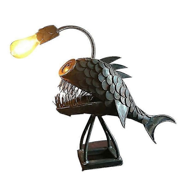 Fiskkroklampa USB Laddningsbar Skrivbordslampa Metall Handgjord Hantverksrumsdekoration Liten