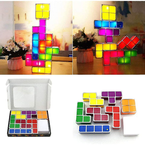 Tetris Lampe, Attoe LED Tetris Stakbar Natlampe 7 Farver Induktionslås Bord