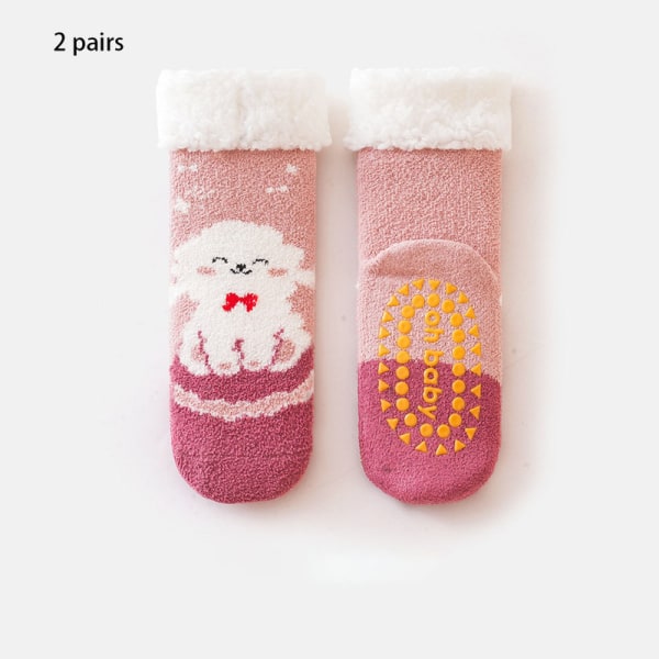 2023 Tykke gulvsokker, varme hjemmestrikkede sokker for kvinner, sklisikre strikkede teppesokker 0-2 år gamle pink lamb