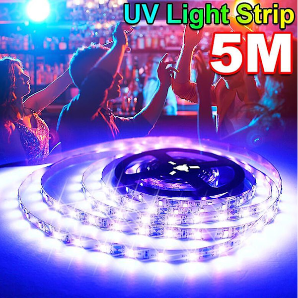 LED UV-lysstripe, ultrafiolett, fleksibel, lilla, 33 fot, svartlys, 5 m, 300 LED-er