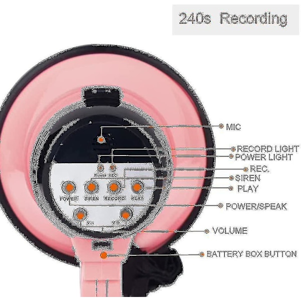 Bärbar Megafon Bullhorn 25 Watt Effekt Megafon Högtalare Röst Och Siren/alarmlägen (rosa) Jp
