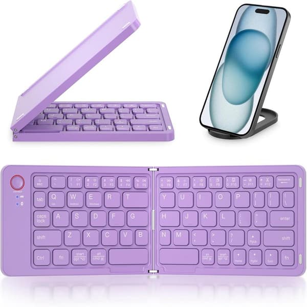 Mini foldbart Bluetooth-tastatur - bærbart, Mac, iPad, Android, Windows og iOS (lilla), ultratyndt aluminium, rejsevenligt til iPhone