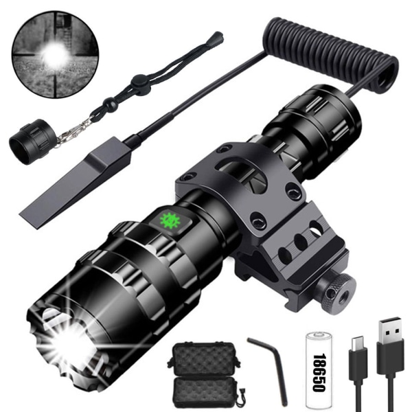 L2 High Power Torch USB Uppladdningsbar Stark Light Tactical Kit Ficklampa - Vit, 1 set