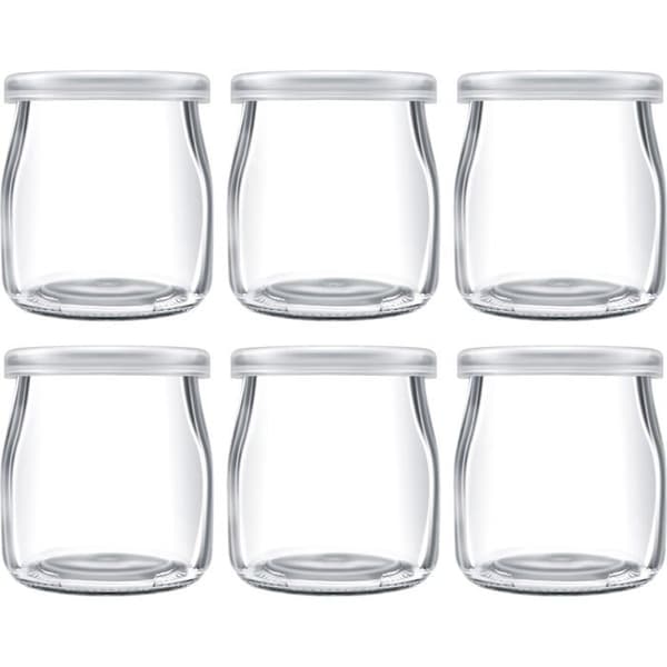 200 ml glasbøtter til yoghurt budding med plastlåg, minikopper, små glasflasker (6)