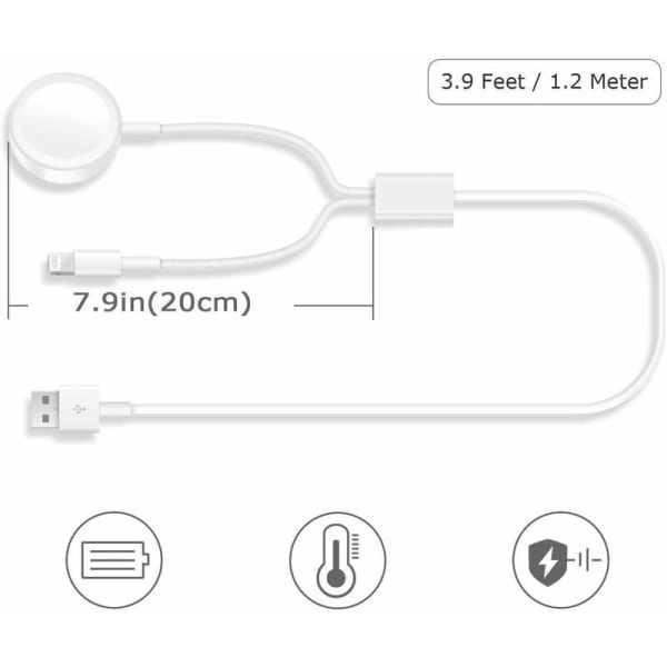 2 i 1 oplader til iPhone og Apple Watch, Lightning kabel og magnetisk ladekabel til Apple Watch / Pad Air / Mini Yixiang