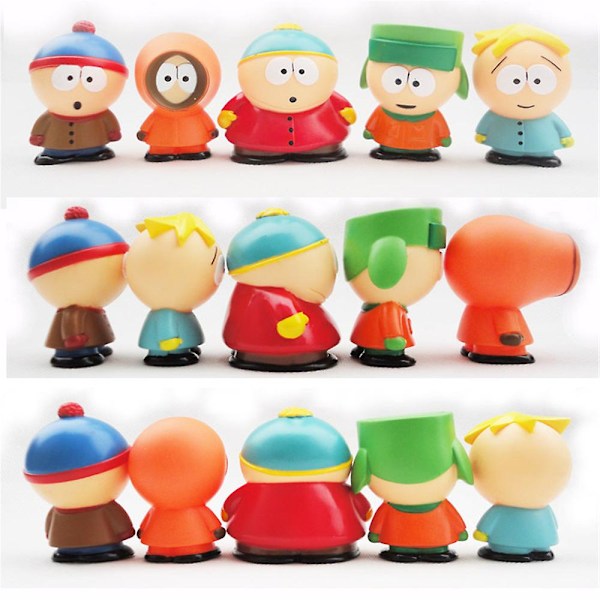 South Park -sarjakuvan minihahmojen figuurien lelusetti 5 kpl, työpöydän ja auton koristeet, keskimäärin 2,4 tuumaa