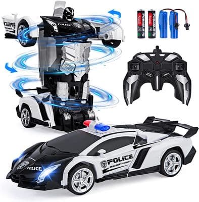 Fjernstyret RC Transformer Bil med Lys - 2.4GHz - 360° - Sort
