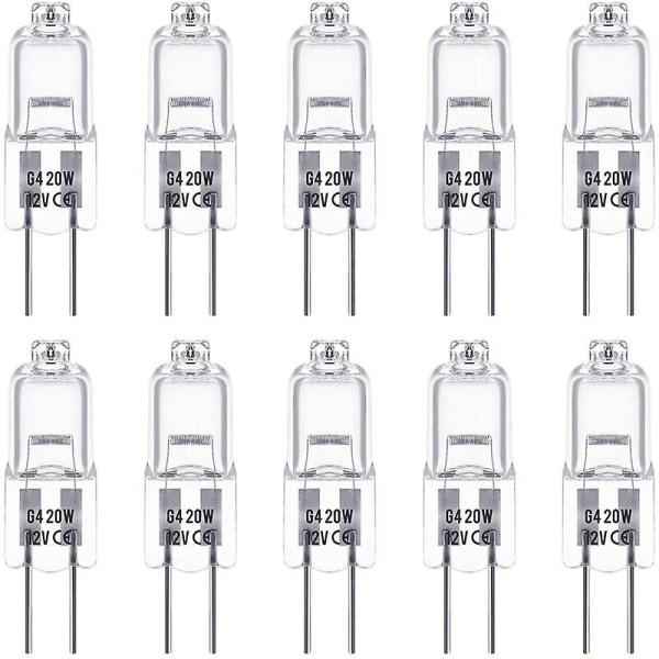 G4 Halogenpærer, 12v 20w Halogen Pin Base Lampe, 2800k Varm Hvit, Dimbar, G4 Lavspenning Halogenlampe, Klar Kapsellampe, Pakke med 10 56vingt