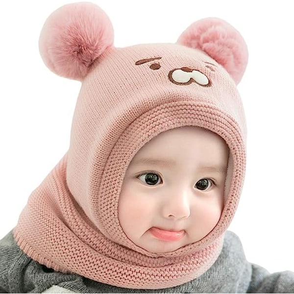 Hættehue og halstørklæde sæt varmt babybørn vinterstrik hætte ørevarmer hue med pom pom