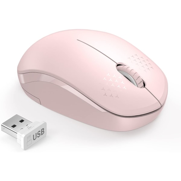 Trådlös mus, 2,4G Noiseless med USB mottagare - Bärbara datormöss för surfplatta, bärbar dator （Rosa）